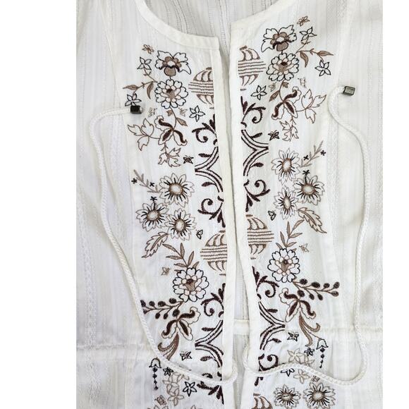 Christopher & Banks Light weight Embroidered Tie Front Cover up Blouse Size Smal - Picture 3 of 8